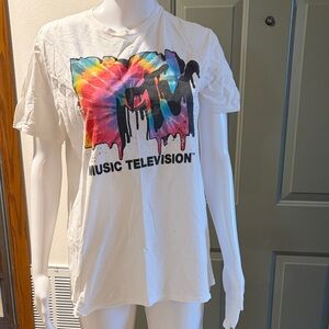 MTV White Tie-Dye Logo Short Sleeve Tee